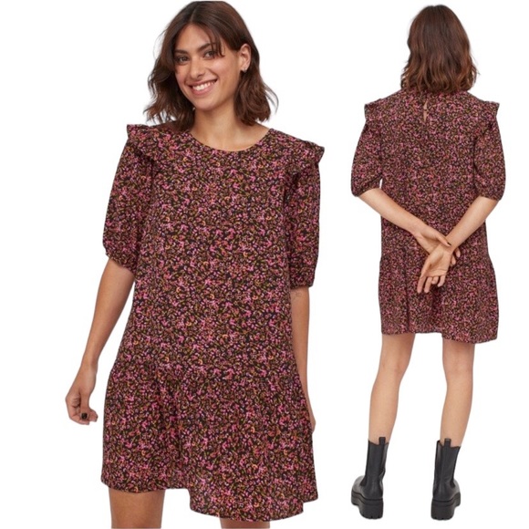 Divided Dresses & Skirts - Divided H&M Black/Pink Floral Print Short Dress Women Size XS